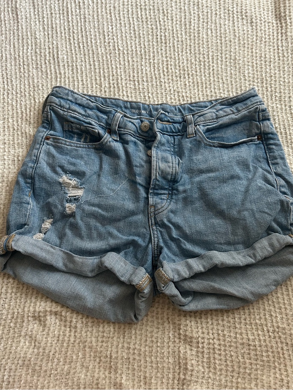 Old Navy High-Rise Distressed Light Blue Denim Rolled Cuff Shorts